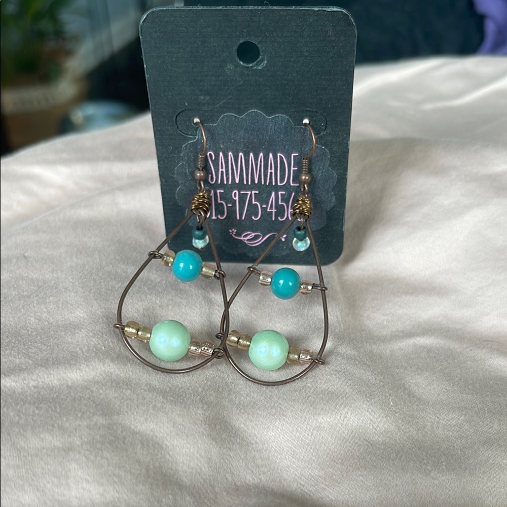 Teardrop Earrings with Blue and Gold Beads